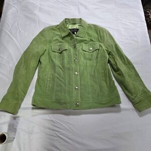 Terry Lewis Classic Luxuries Lime Green Suede Leather Jacket Womens Medium